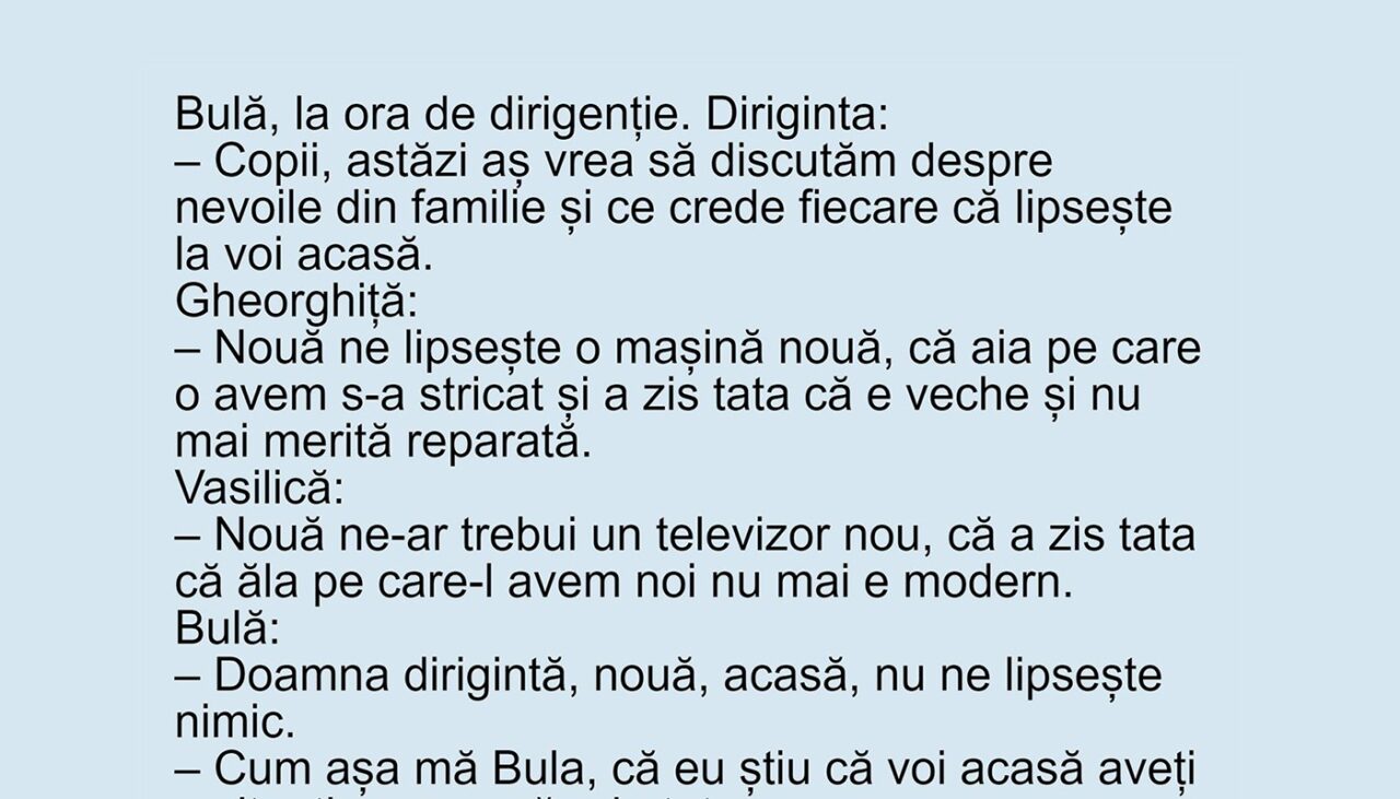 BANC | Bulă, la ora de dirigenție