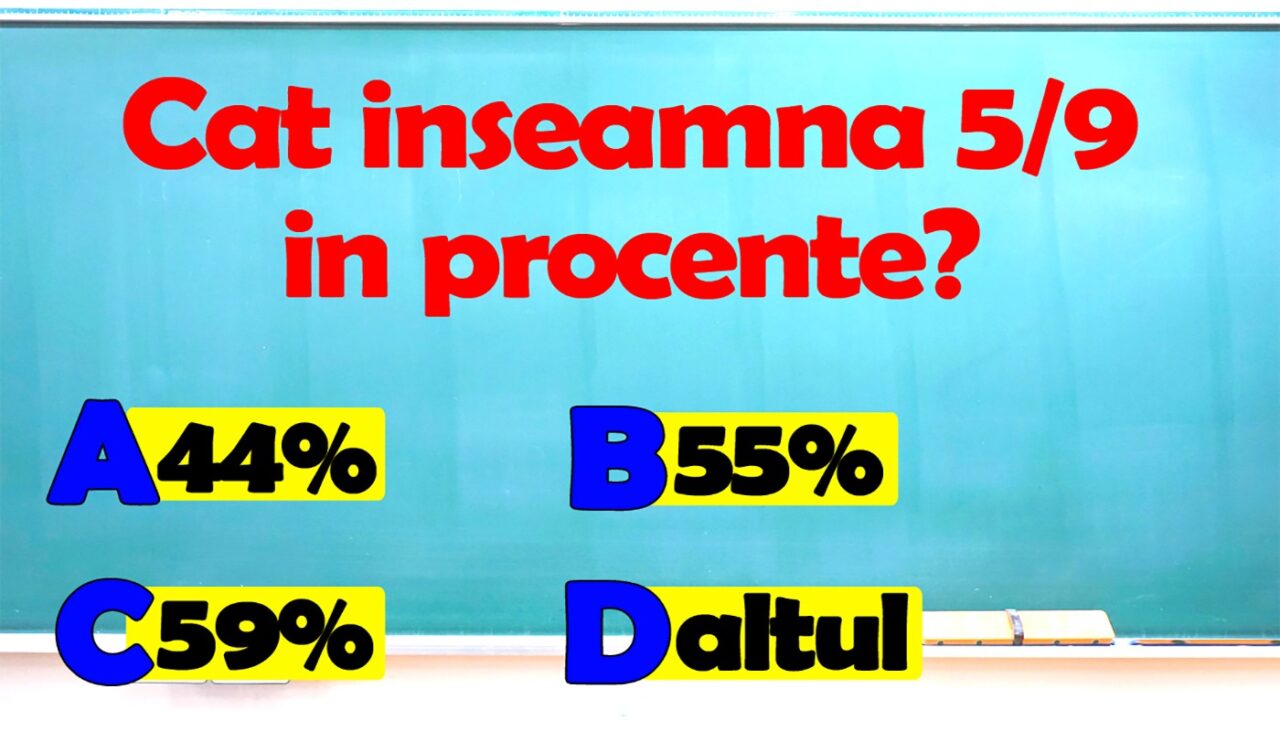 Test IQ | Ce înseamnă 5/9 în procente: 44%, 55%, 59% sau altul? Geniile răspund în 3 secunde!