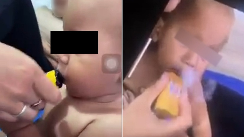 Imagini dezgustătoare! Bebeluș de 11 luni, filmat în timp ce era pus să „fumeze” o ȚIGARĂ electronică: ”Maturizează-te și fii o mamă mai bună”