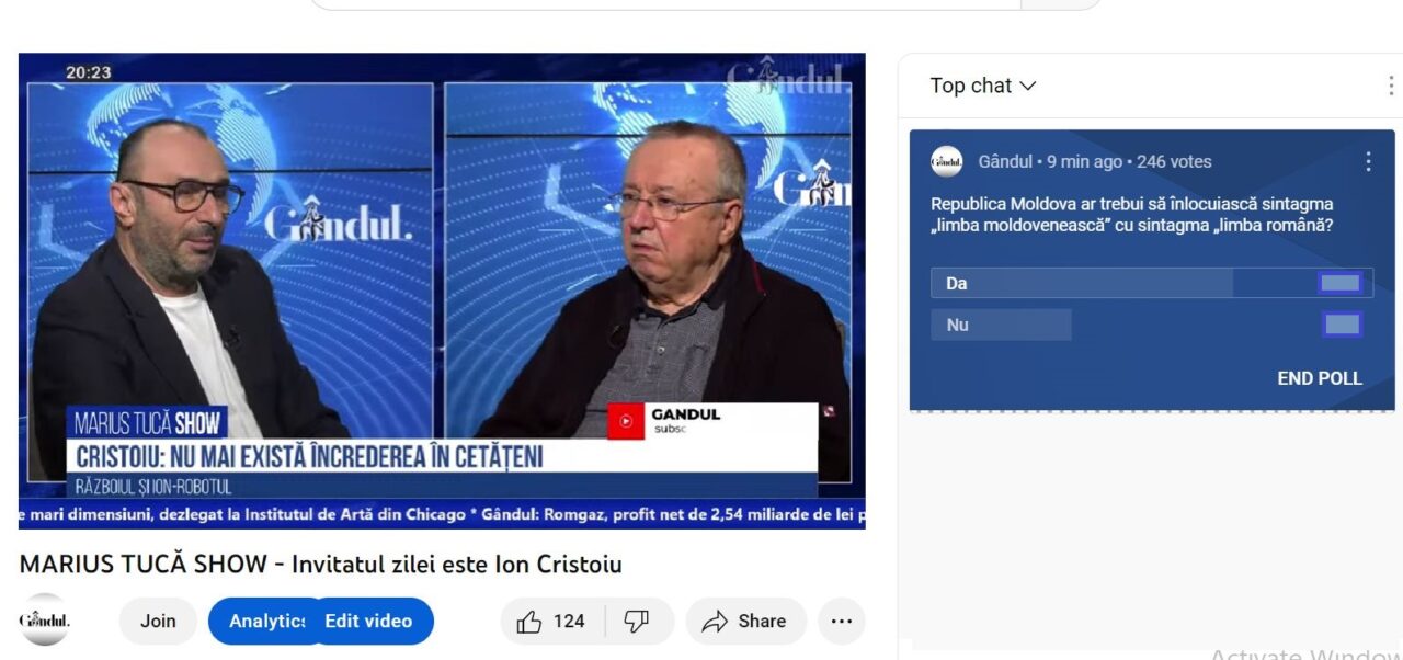 POLL Marius Tucă Show: Republica Moldova ar trebui să înlocuiască sintagma „limba moldovenească” cu sintagma „limba română”?