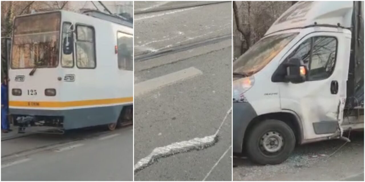 VIDEO | Un tramvai a deraiat în zona Baicului din Capitală. Mai multe mașini au fost avariate