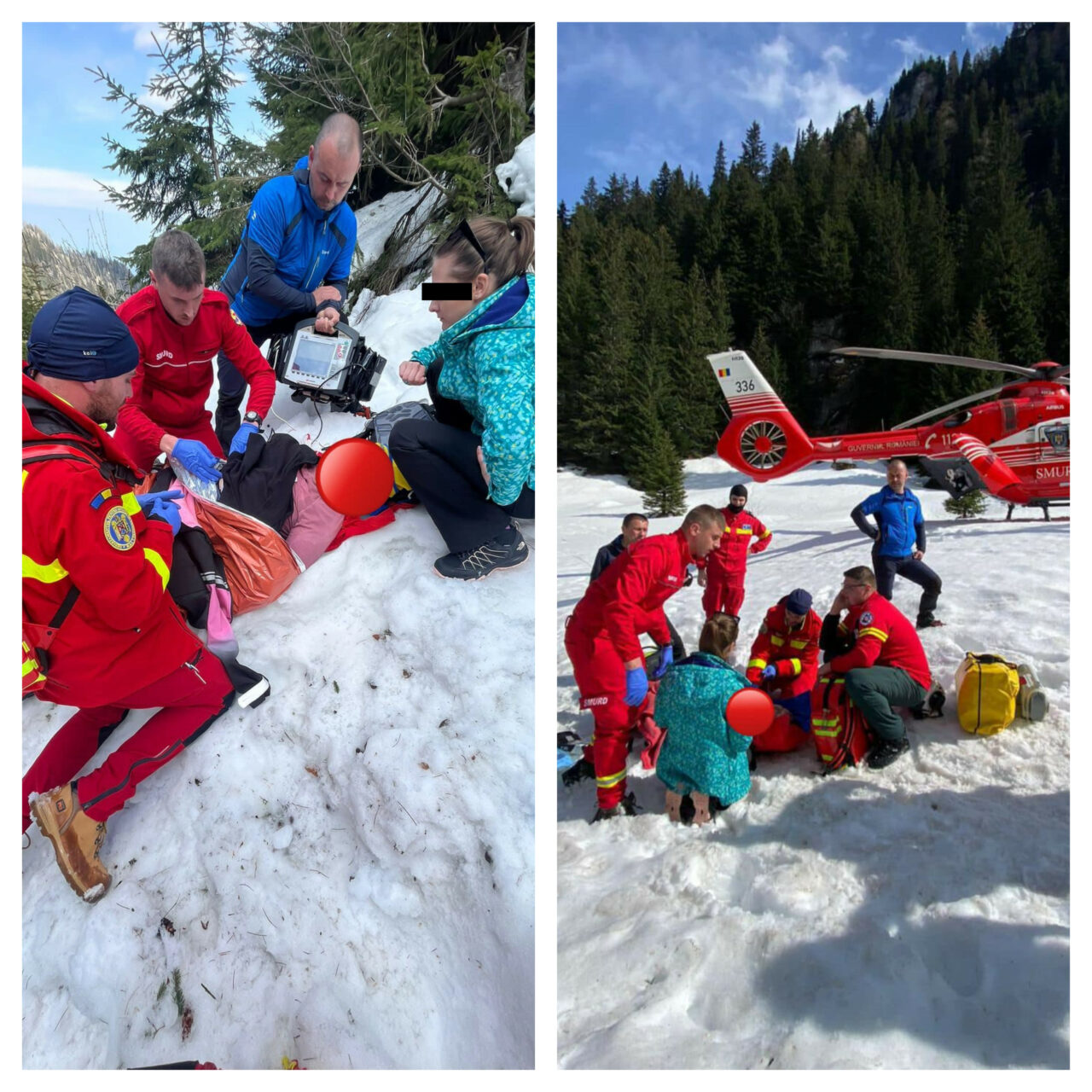 Turistă rănită în apropiere de cabana Mălăieşti, preluată de un elicopter SMURD. Femeia a alunecat pe gheață