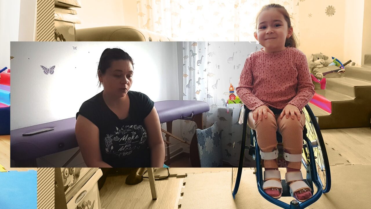 VIDEO | Copilărie în scaun cu rotile. Irina se luptă, la doar 4 ani, cu boala care îi ”topește” mușchii