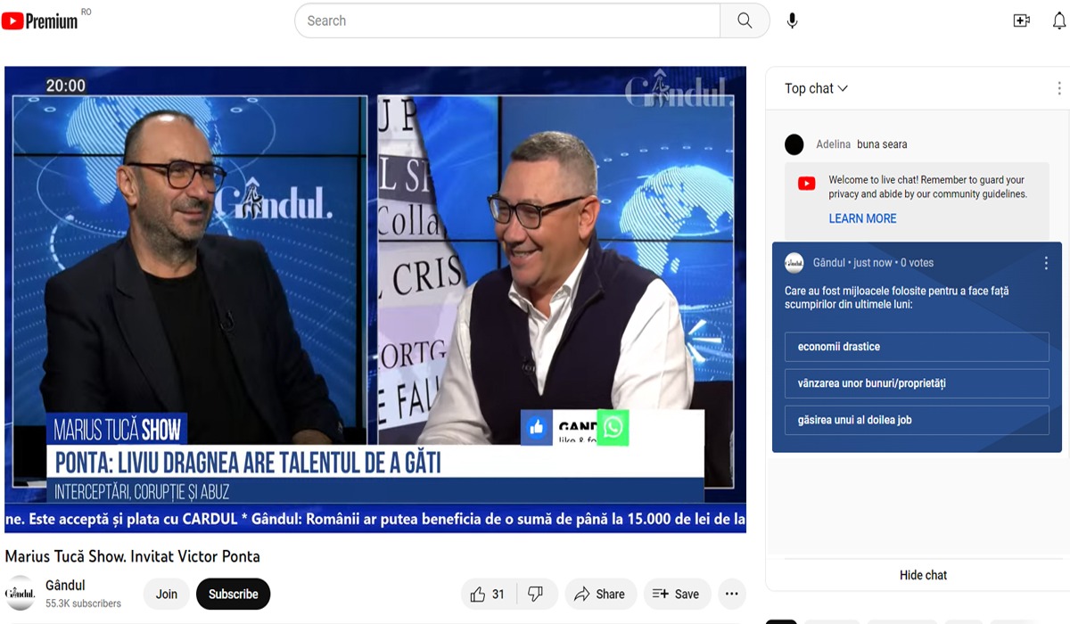 POLL Marius Tucă Show: „Care au fost mijloacele folosite pentru a face față scumpirilor din ultimele luni?”. Au existat trei variante de răspuns