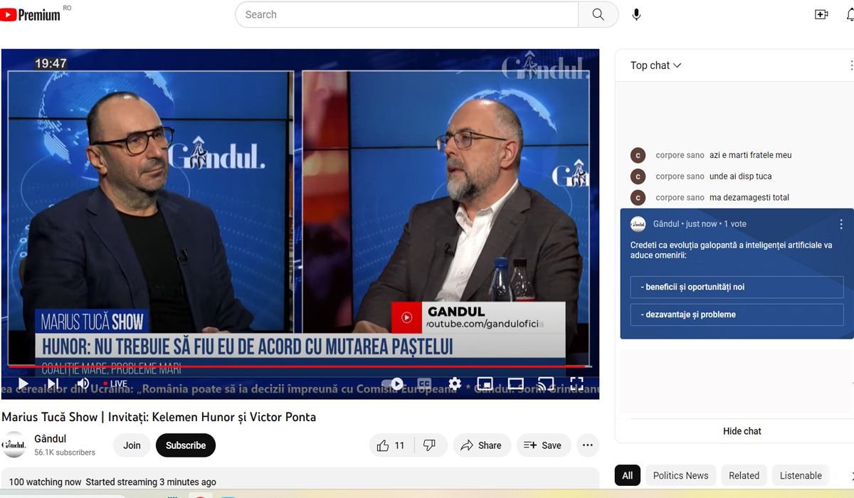 Poll Marius Tucă Show: ”Credeți că evoluția galopantă a inteligenței artificiale va aduce omenirii…”