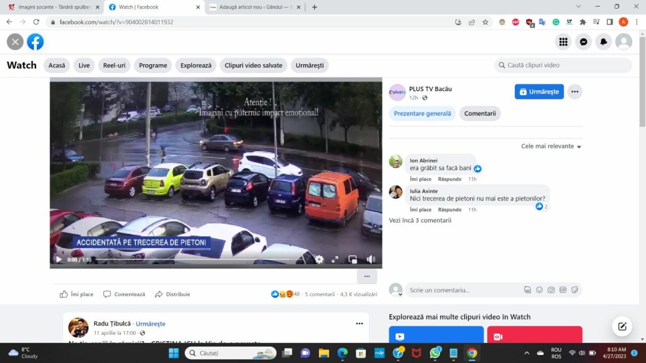 Un taximetrist a lovit din plin o tânără care se afla pe trecerea de pietoni! Femeia a fost aruncată câțiva metri în aer