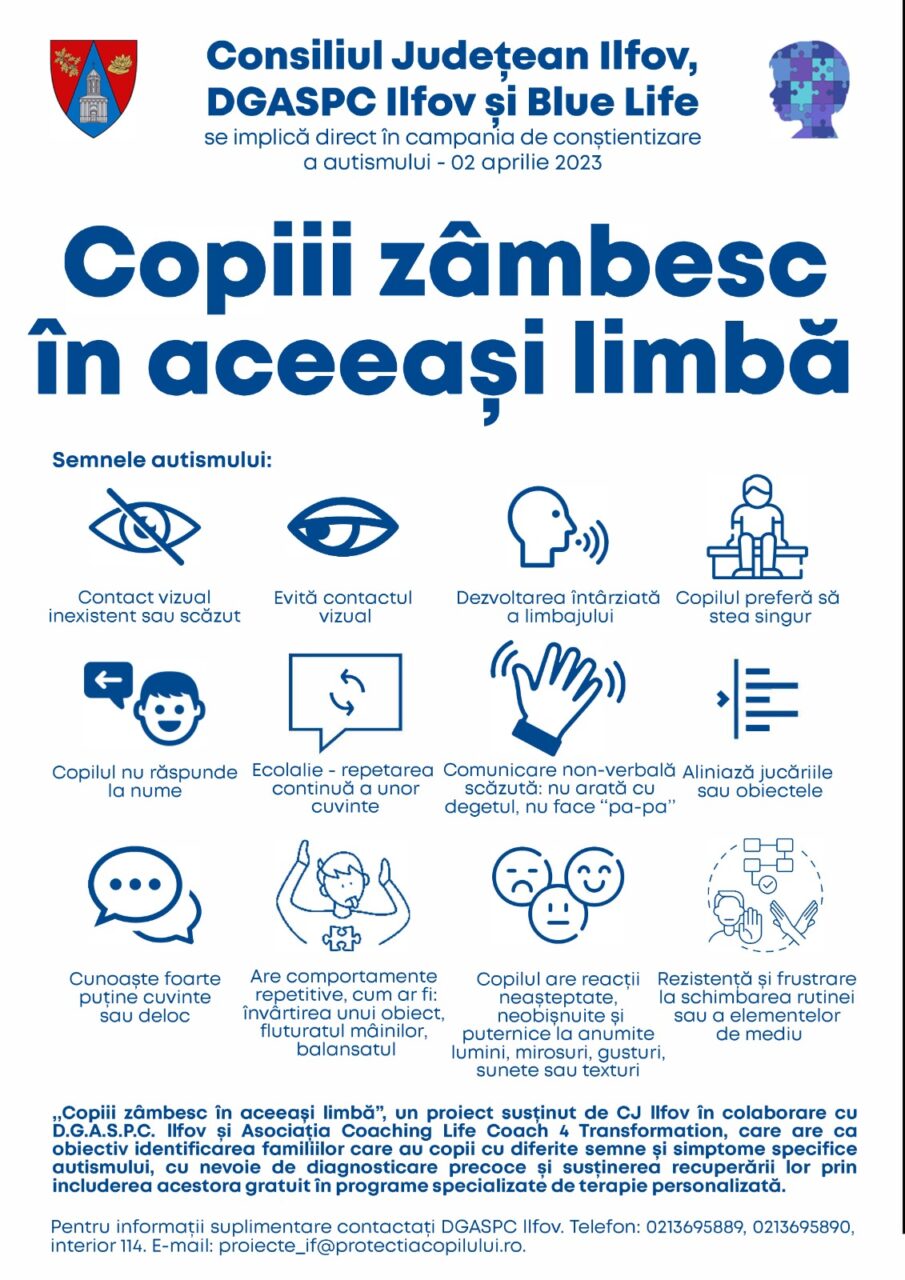 ”Copiii zâmbesc în aceeași limbă” – Proiect dedicat recuperării copiilor cu autism, în Ilfov (P)