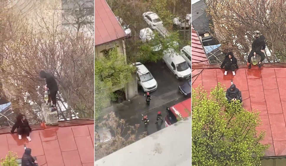 Două persoane s-au urcat pe acoperișul unei clădiri din București și amenință că își dau foc! Mai multe echipaje ISU intervin