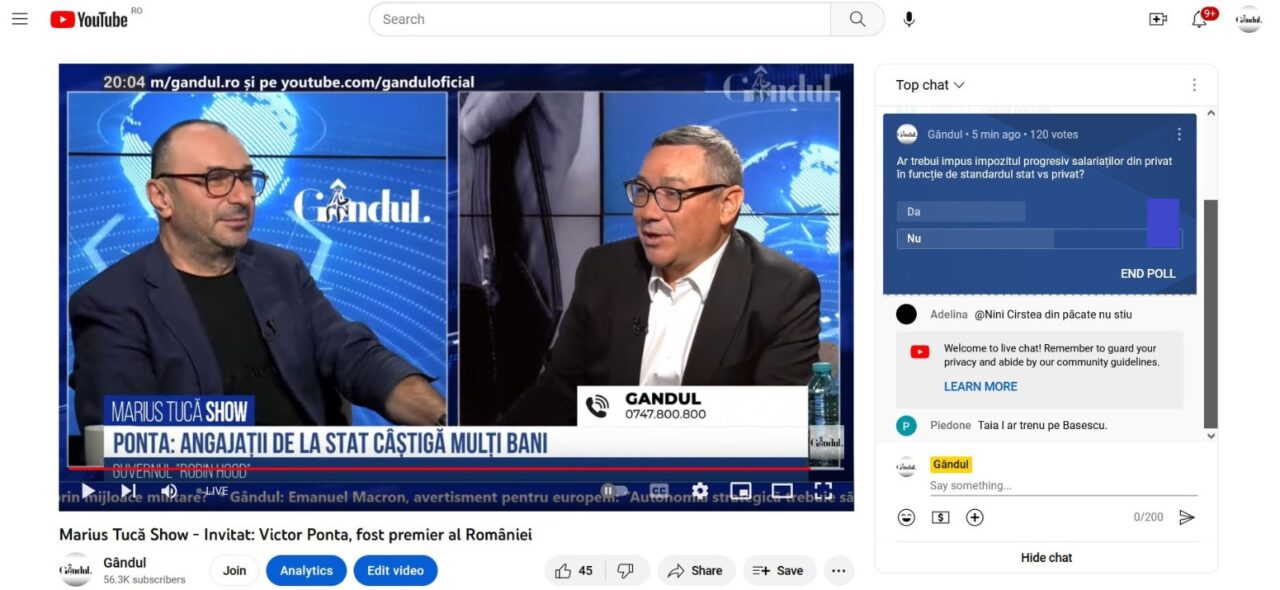 POLL Marius Tucă Show: „Ar trebui impus impozitul progresiv salariaților din privat, în funcție se standardul stat versus privat?”