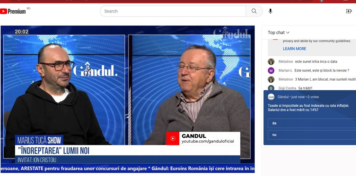 POLL Marius Tucă Show: „Taxele și impozitele au fost indexate cu rata inflației. Salariul dumneavoastră a fost mărit cu 14%?”