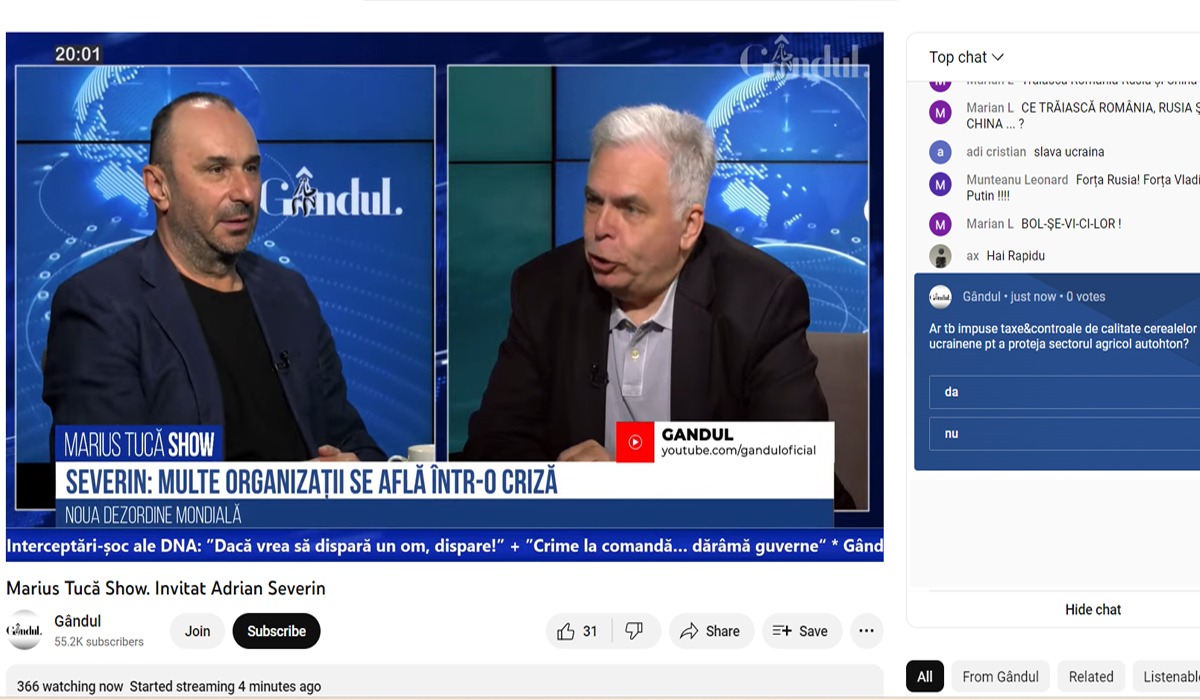 POLL Marius Tucă Show: „Ar trebui impuse taxe și controale de calitate a cerealelor ucrainene, pentru a proteja sectorul agricol autohton?”