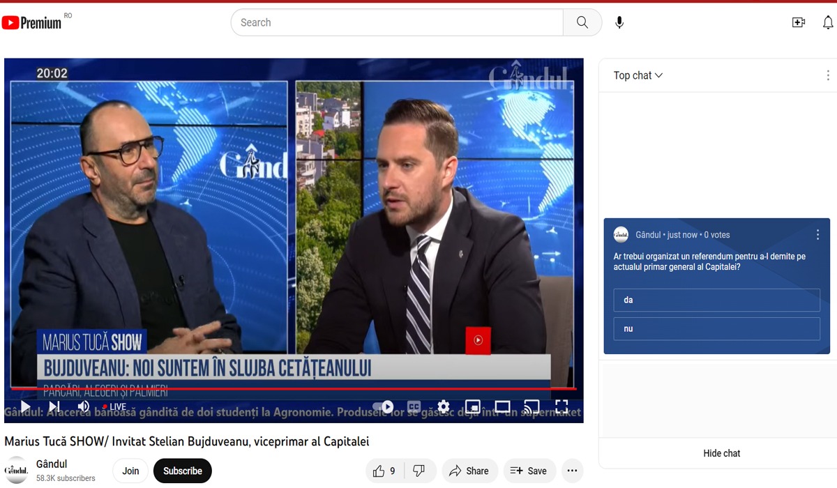 POLL Marius Tucă Show: „Ar trebui organizat un referendum pentru a-l demite pe actualul primar general al Capitalei?”