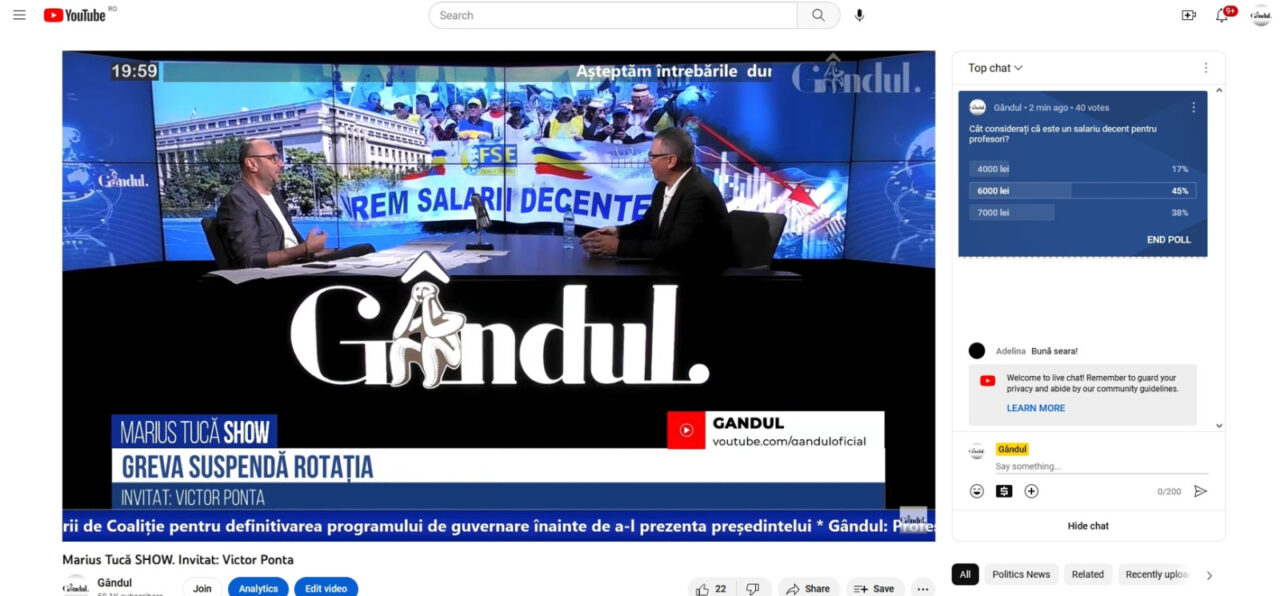 POLL Marius Tucă Show: „Cât considerați că este un salariu decent pentru profesori?”