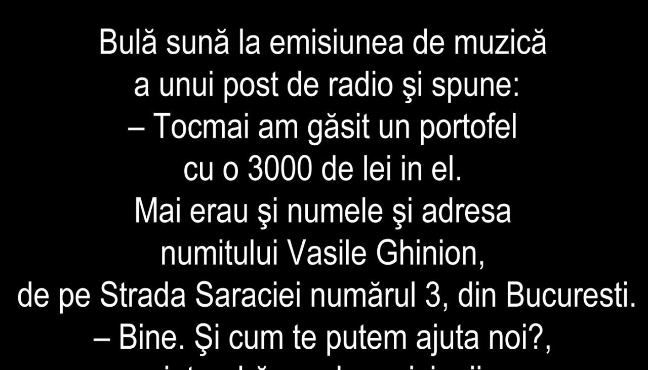 BANC | Bulă sună la un post de radio: „Am găsit un portofel”