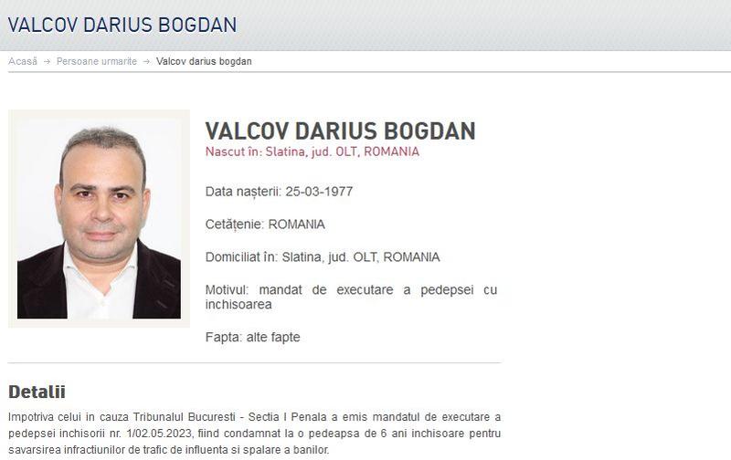 Darius Vâlcov a fost dat în URMĂRIRE generală de Poliţia Română