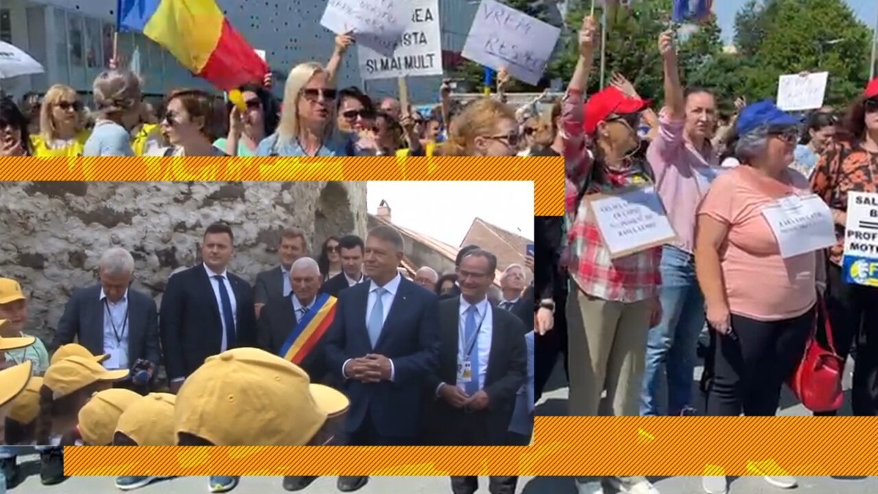 Video: Președintele României, IRONIZAT de mai mulți profesori care protestează în centrul Craiovei. I-au cântat „O lume minunată”