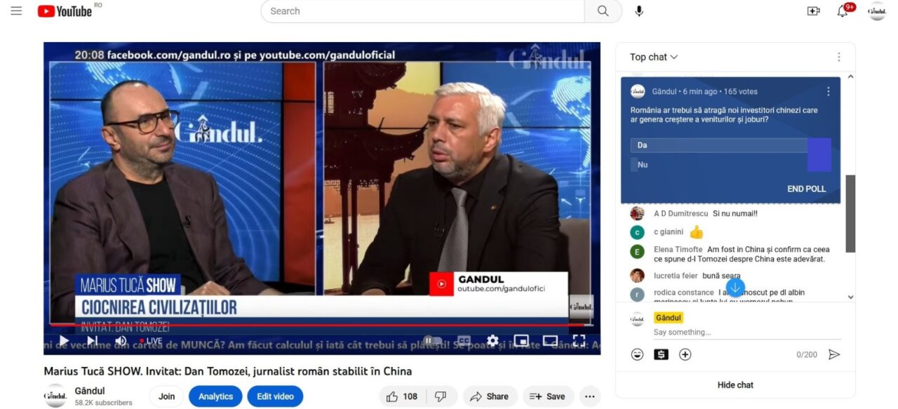 POLL Marius Tucă Show: „România ar trebui să atragă noi investitori chinezi care ar genera creștere a veniturilor și joburi?”