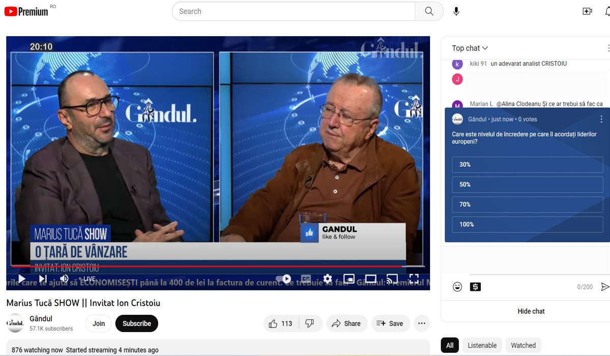 POLL Marius Tucă Show: „Care este nivelul de încredere pe care îl acordați liderilor europeni?”. Au existat patru variante de răspuns