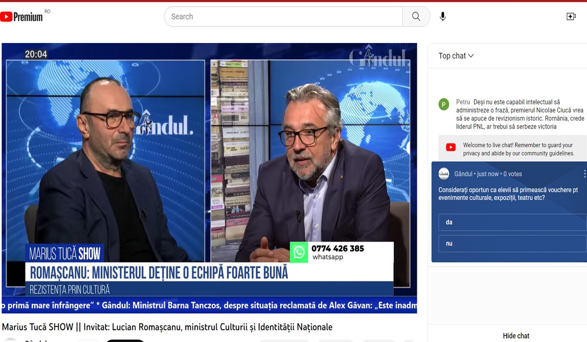 POLL Marius Tucă Show: „Considerați oportun ca elevii să primească vouchere pentru evenimente culturale, expoziții, teatru etc?”