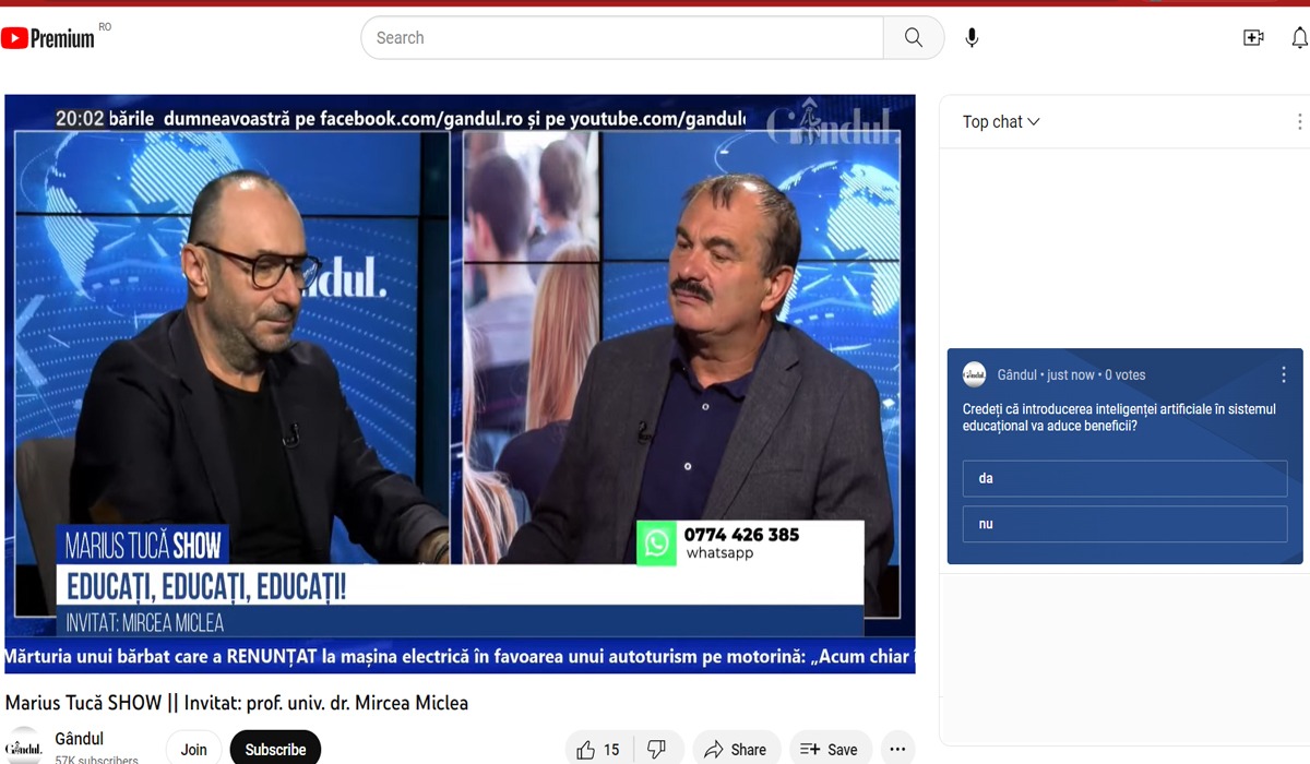 POLL Marius Tucă Show: „Credeți că introducerea inteligenței artificiale în sistemul educațional va aduce beneficii?”