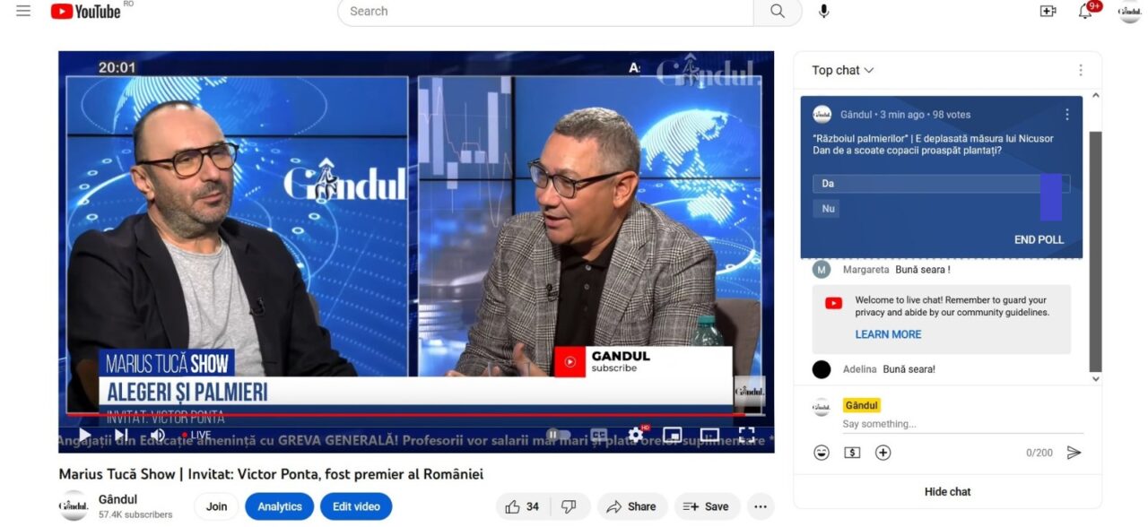 „Războiul palmierilor” | POLL Marius Tucă Show: „Este deplasată măsura lui Nicușor Dan de a scoate copacii proaspăt plantați?”