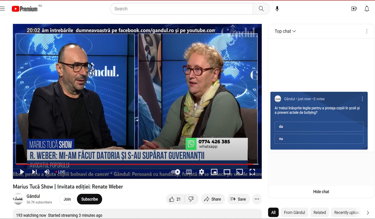 POLL Marius Tucă Show: „Ar trebui înăsprite legile pentru a proteja copiii în școli și a preveni actele de bullying?”