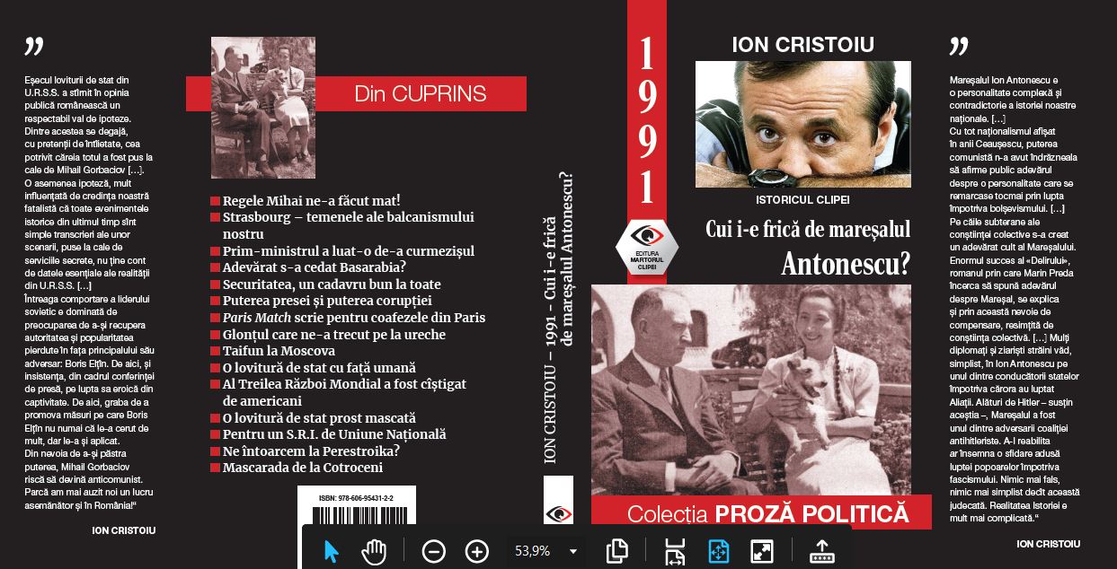 Apariție editorială în colecția ”Proză Politică” | Ion Cristoiu – ”Cui i-e frică de mareșalul Antonescu?”