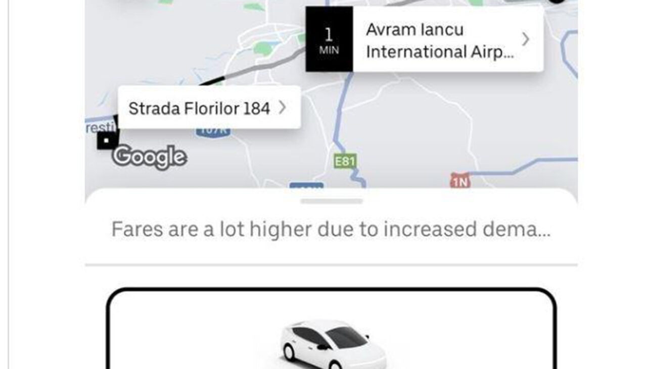Câți lei i s-a cerut unui clujean pe o cursă Uber, de la aeroport acasă. E mai scumpă decât zborul cu avionul!