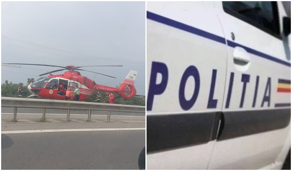 Accident pe A1 București – Pitești. Elicopterul SMURD a aterizat pe autostradă / Coloana de mașini, întinsă pe kilometri