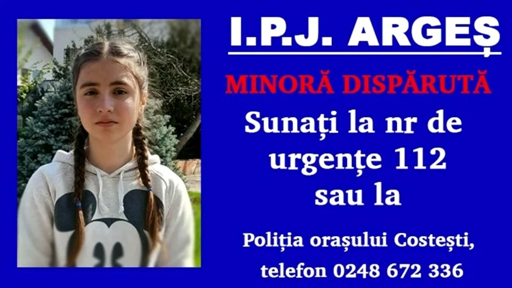 O fată în vârstă de 12 ani a DISPĂRUT de acasă, în județul Argeș. Poliția cere ajutorul populației pentru a o găsi pe minoră
