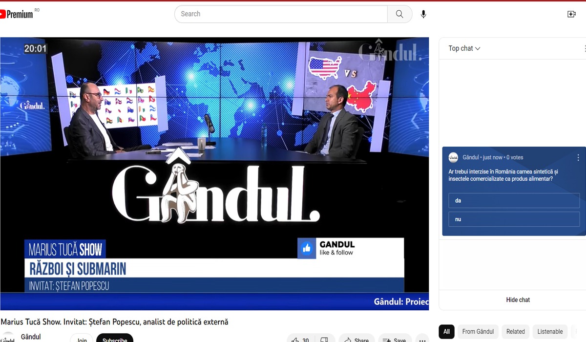 POLL Marius Tucă Show: „Ar trebui interzise în România carnea sintetică și insectele comercializate ca produs alimentar?”