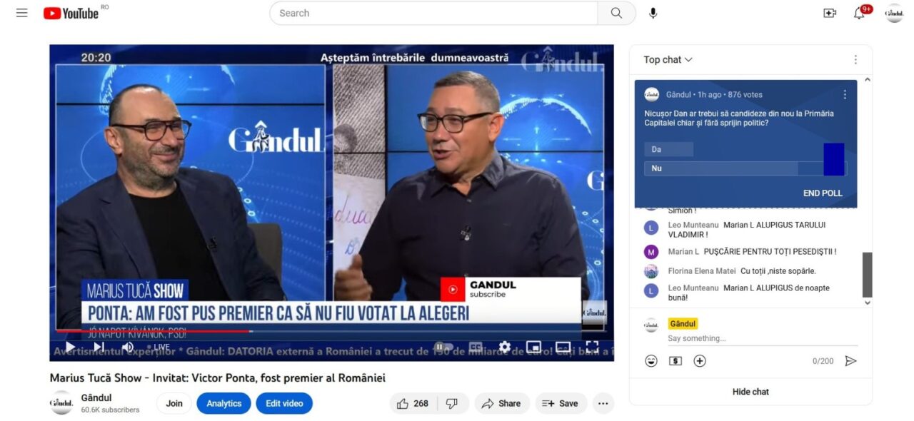 POLL Marius Tucă Show: „Nicușor Dan ar trebui să candideze din nou la Primăria Capitalei, chiar și fără sprijin politic?”