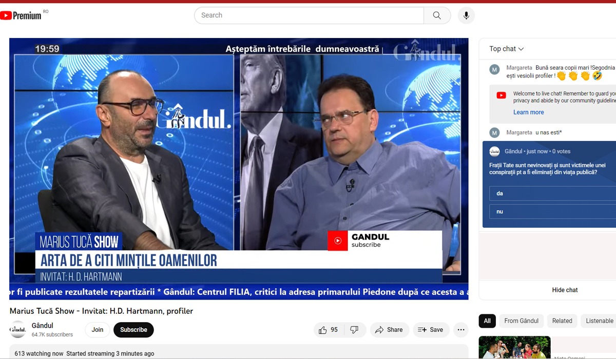 POLL Marius Tucă Show: „Frații Tate sunt nevinovați și sunt victimele unei conspirații pentru a fi eliminați din viața publică?”