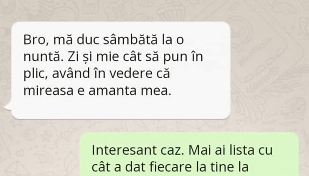Bancul de joi | „Mă duc sâmbătă la nuntă. Cât să pun în plic, având în vedere că mireasa e amanta mea?”