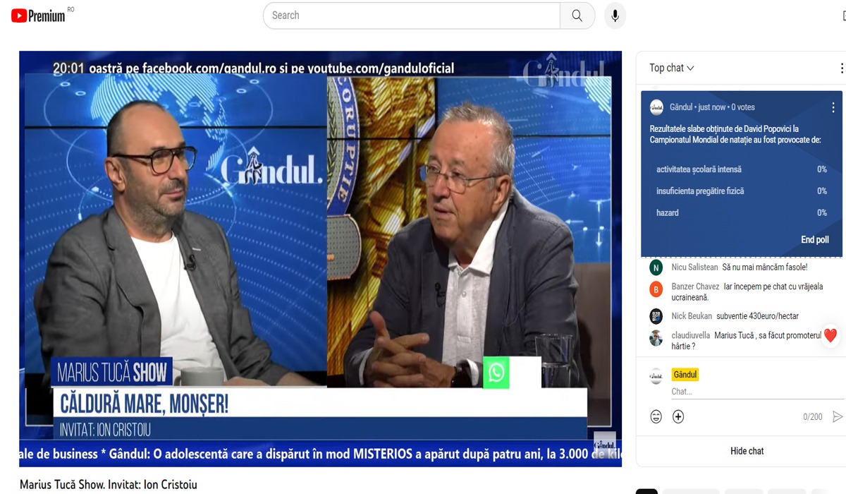 POLL Marius Tucă Show: Ce a provocat rezultatele slabe obținute de David Popovici la Campionatul Mondial de Natație?