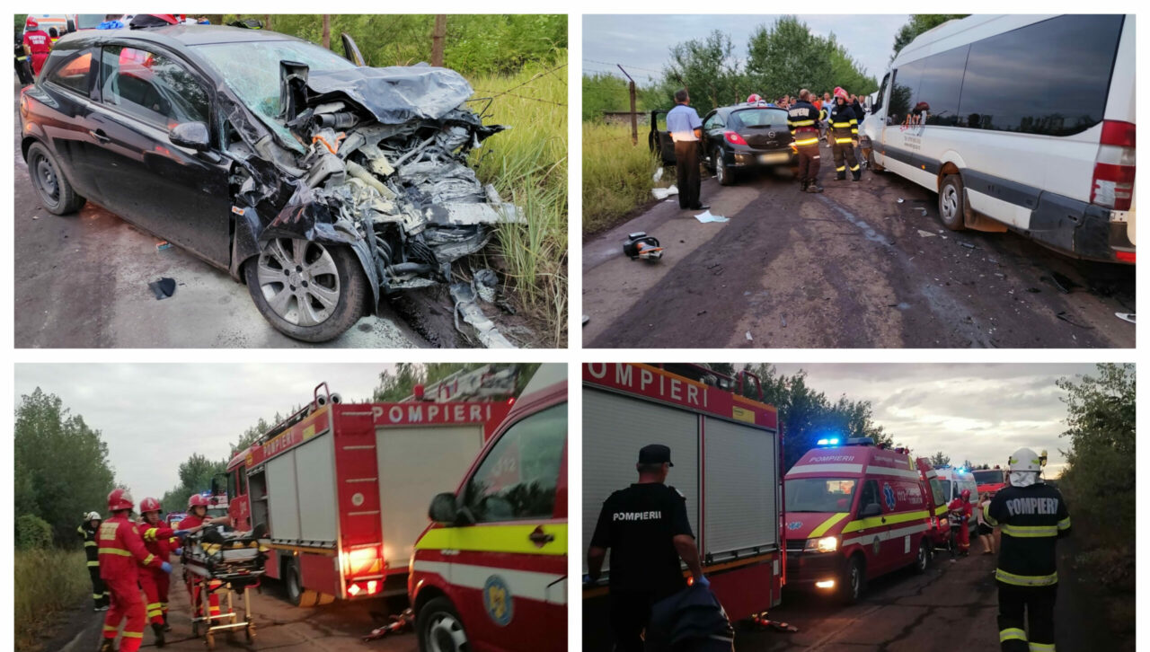 Un microbuz și o mașină s-au lovit frontal pe DN1A, în localitatea Valea Călugărească. Autoritățile din Prahova au activat planul roșu de intervenție