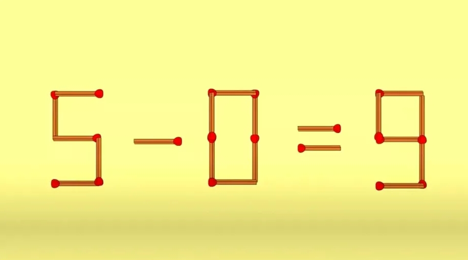 TEST IQ | Mută un singur băț de chibrit pentru a corecta 5-0=9