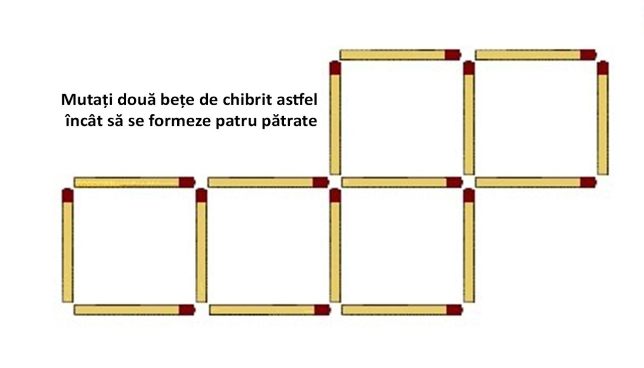TEST IQ | Mutați două bețe de chibrit astfel încât să se formeze patru pătrate