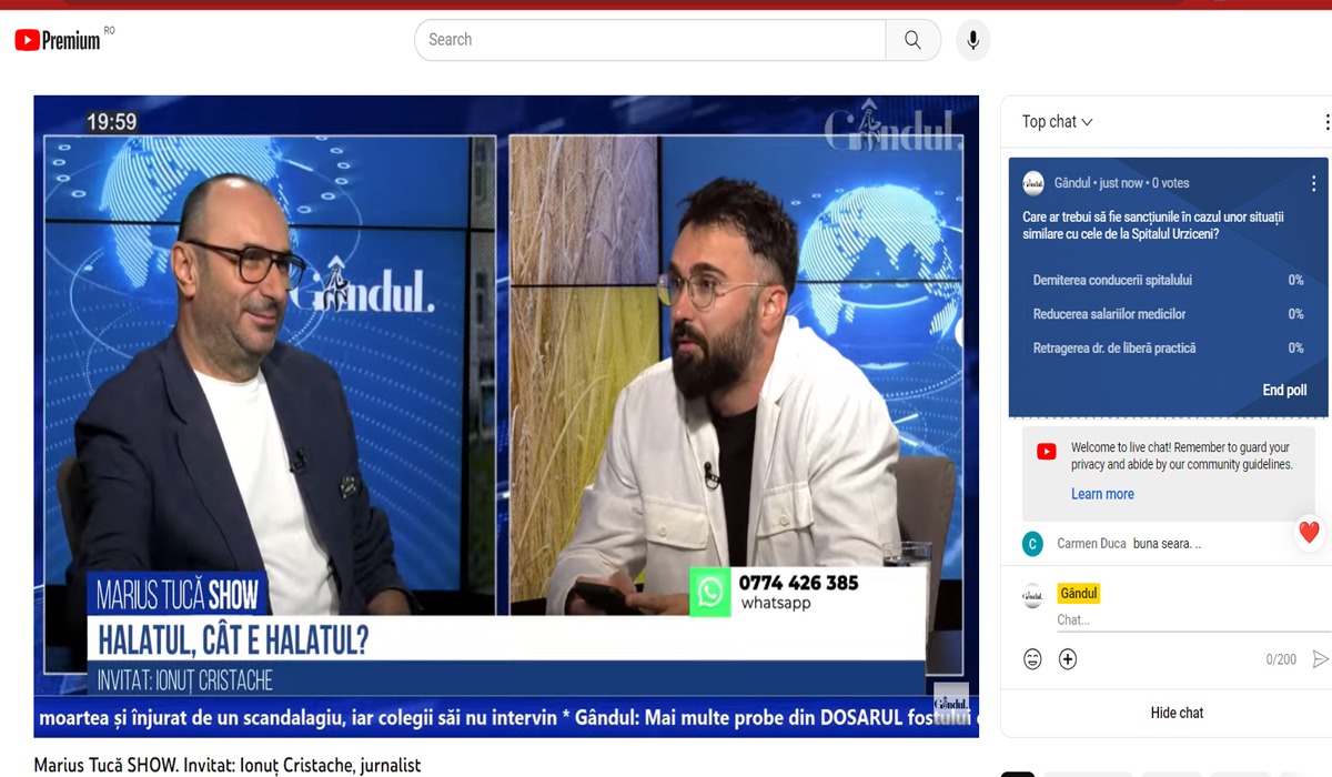 POLL Marius Tucă Show: Care ar trebui să fie sancțiunile în cazul unor situații similare cu cele de la Spitalul Urziceni?