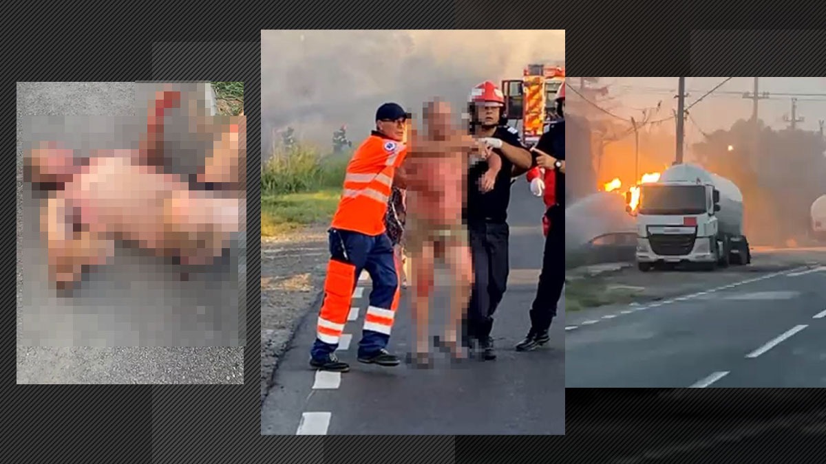 Imagini șocante la Crevedia! Oameni cu pielea arsă, conștienți, primesc îngrijiri medicale pe șosea