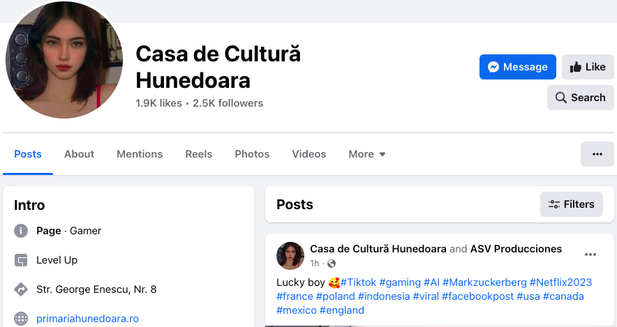 Pagina de Facebook a Casei de Cultură Hunedoara a fost spartă. Hackerii au încărcat aproape 30 de materiale pornografice