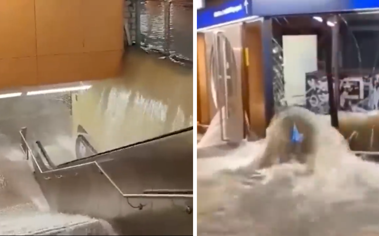 VIDEO Aeroportul din Frankfurt, inundat de o PLOAIE violentă. Scările rulante, transformate în uriașe cascade