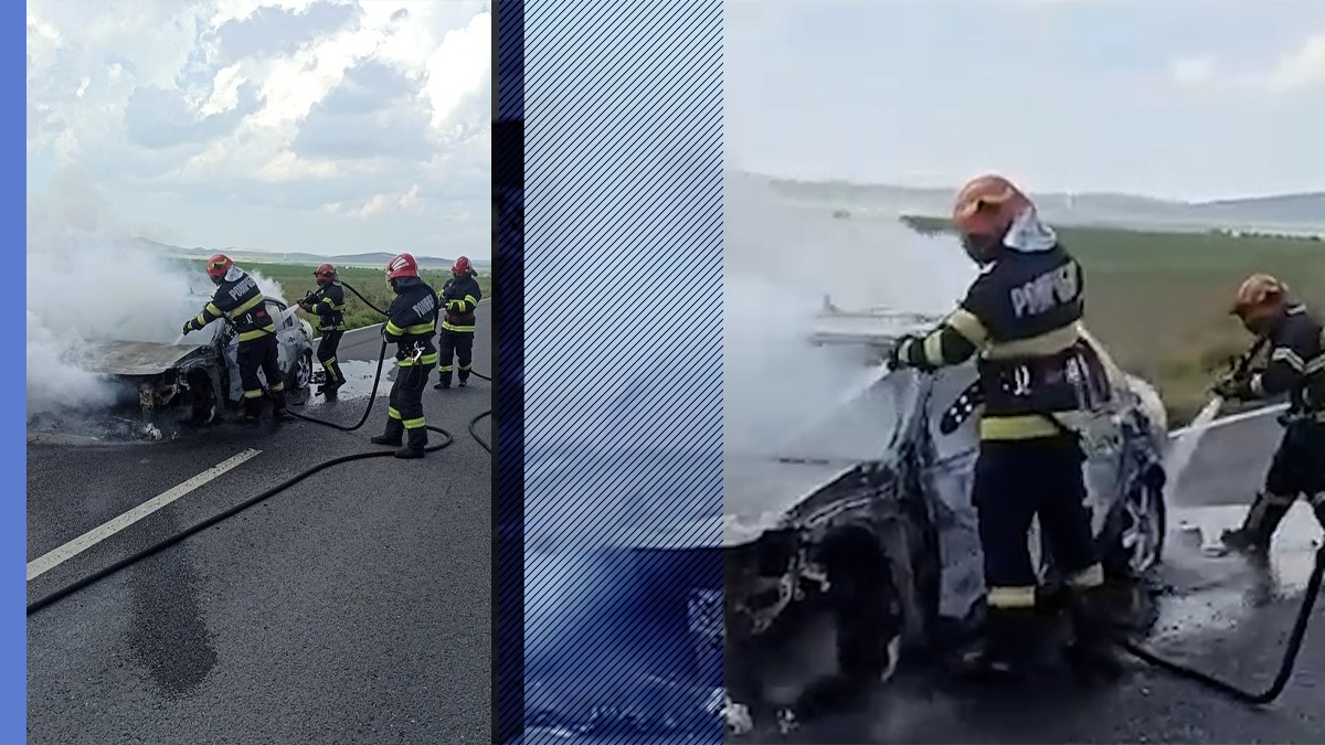 O mașină s-a făcut scrum pe un drum din Tulcea. De la ce a plecat totul
