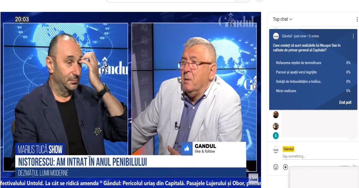POLL Marius Tucă Show: „Care credeți că sunt realizările lui Nicușor Dan, în calitate de primar al Capitalei”. Au existat patru variante de răspuns