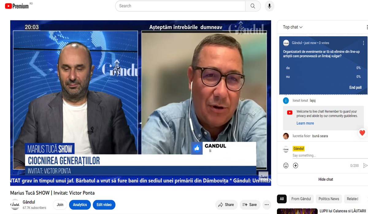 POLL Marius Tucă Show: „Organizatorii de evenimente ar trebui să elimine din line-up artiștii care promovează un limbaj vulgar?”