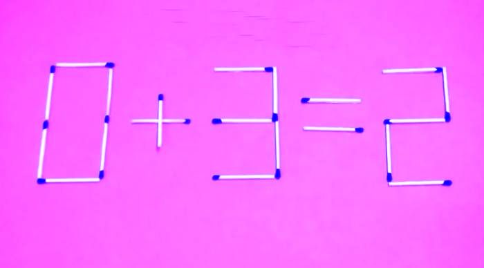 TEST IQ | Mută un singur băț de chibrit pentru a corecta 0+3 = 2
