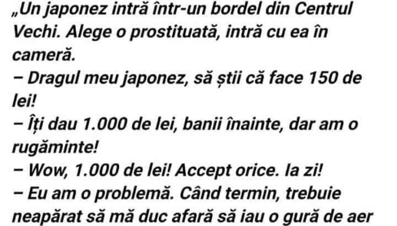 Bancul de luni | Un japonez intră într-un bordel din Centrul Vechi