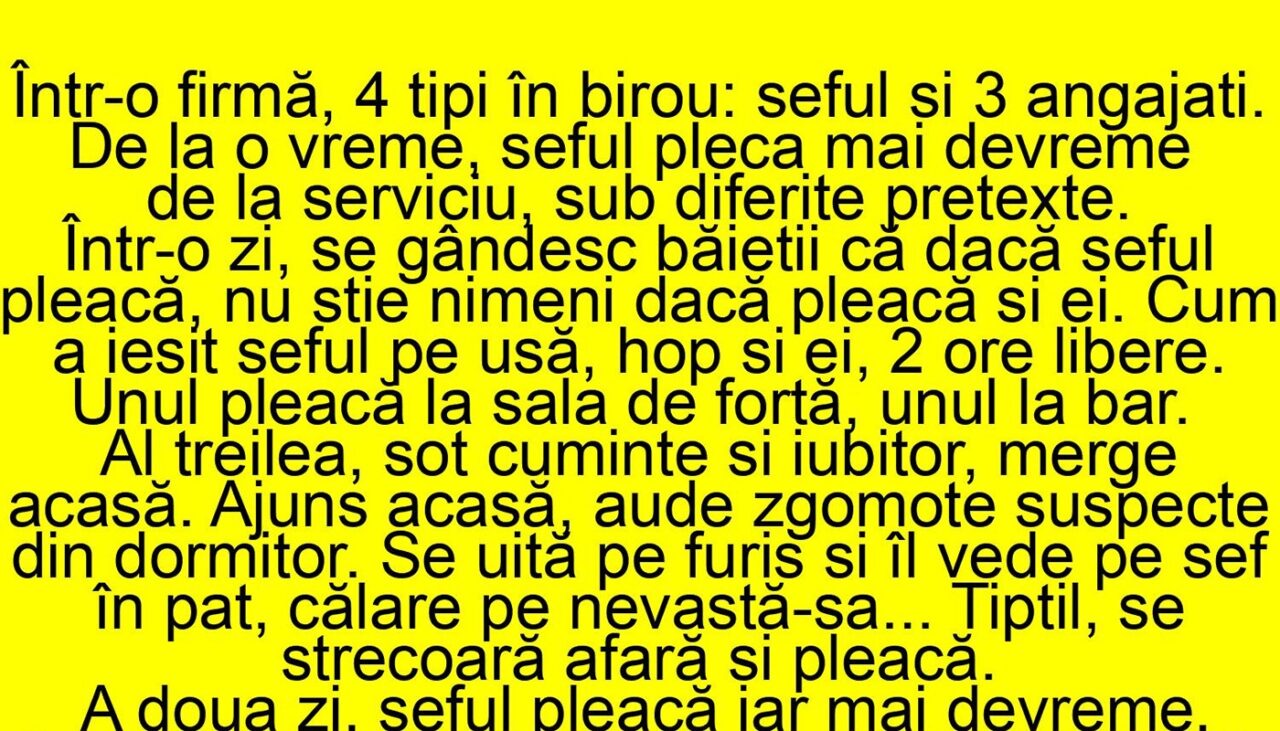 BANCUL ZILEI | Șeful și cei 3 angajați
