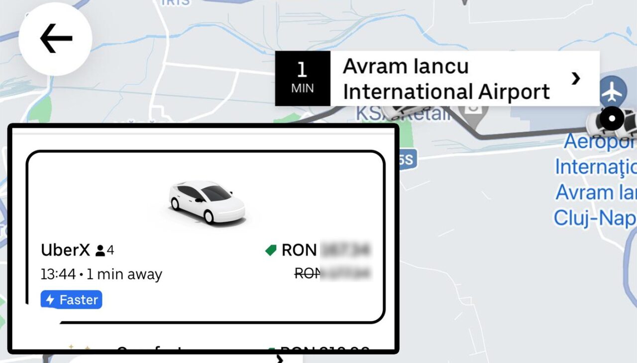 Preț aberant la Uber! Câți lei i s-a cerut unui clujean, pentru o cursă de câțiva kilometri, de la aeroport până acasă
