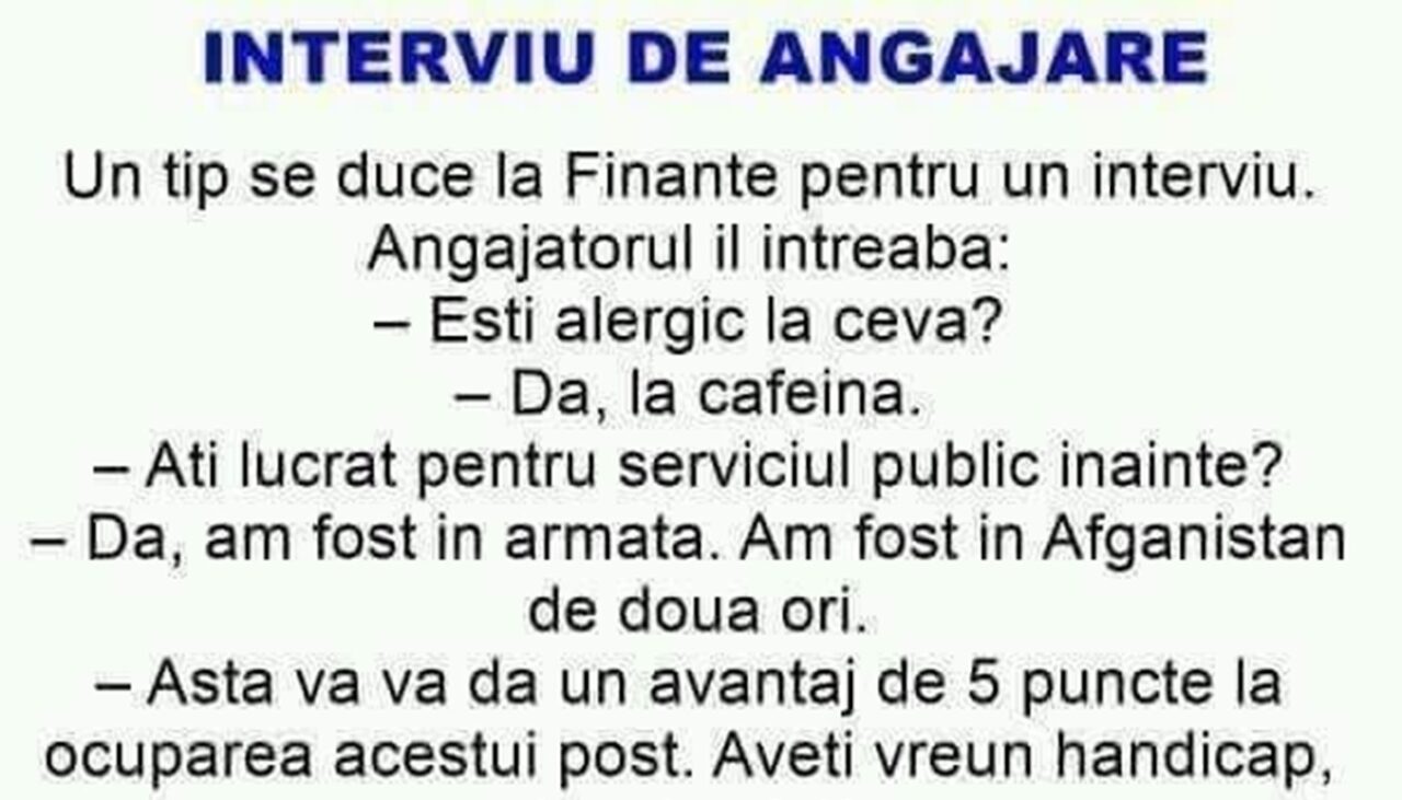 BANCUL ZILEI | Interviu de angajare la Finanțe